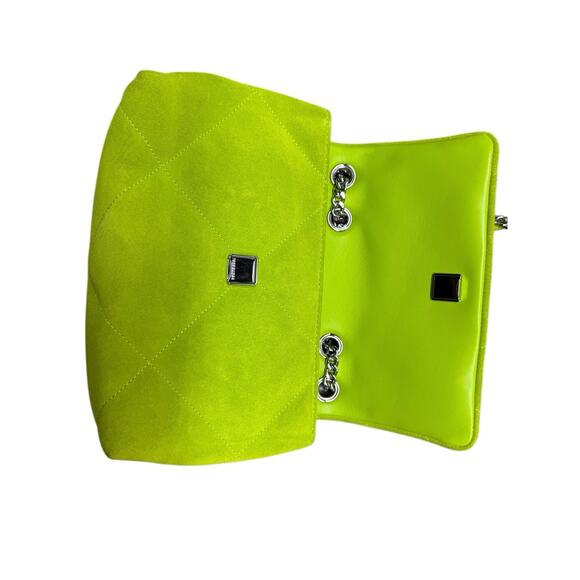 Tory Burch Mini Kira Bag Yellow Green Suede Crossbody Silver Chain - Picture 9 of 13